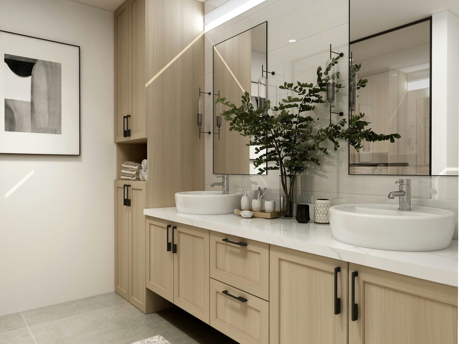 Modernes Badezimmer in Wien mit wandhängendem WC, minimalistischen Flächen und hochwertiger Badsanierung