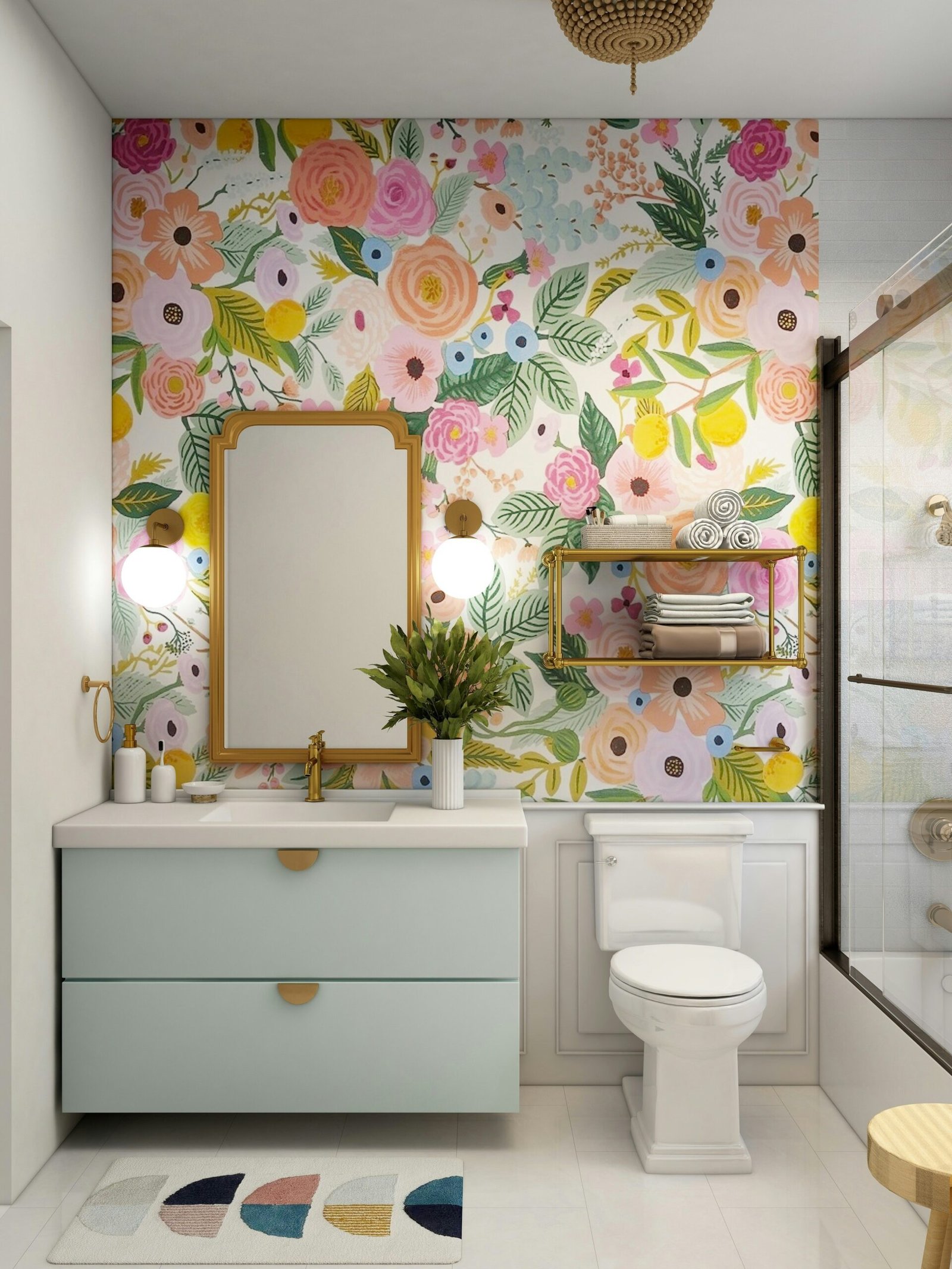 Kleines modernes Badezimmer mit Waschtisch, WC und Dusche